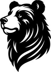 Vector Illustration of a Majestic Bear Head - Animal Portrait Logo - Black Silhouette Isolated on White Background
