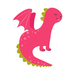 Little cute cartoon pink dragon. Vector illustration
