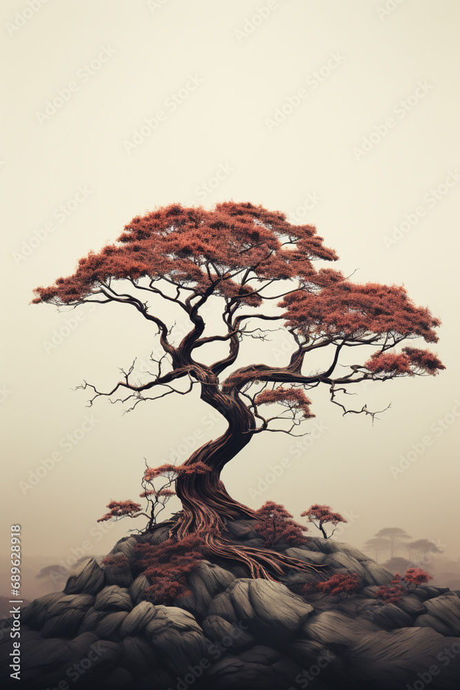 Poster Elegant pixel art portraying the silhouette of a tree, embracing simplicity in a minimalist design.