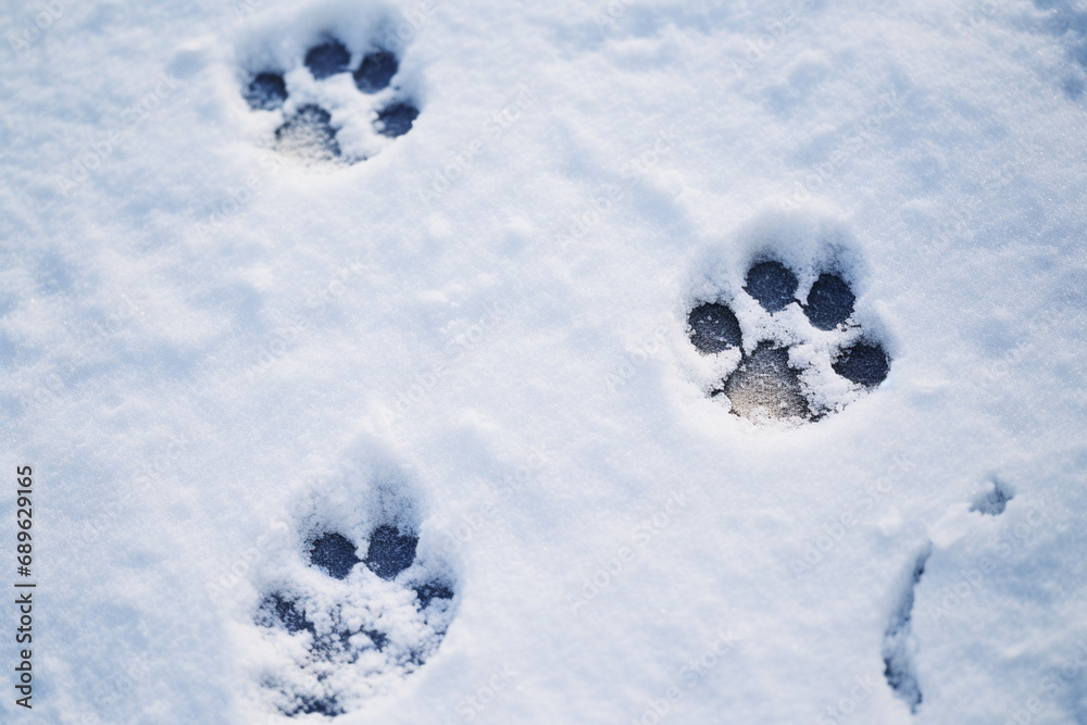 Aufkleber adorable close-up capturing bunny paw prints in snow, highlighting the endearing and unique imprints