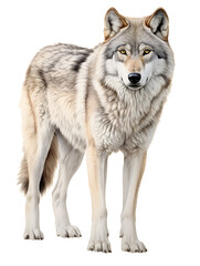 Full body wolf standing, realistic illustration, wildlife in detail, white background, majestic