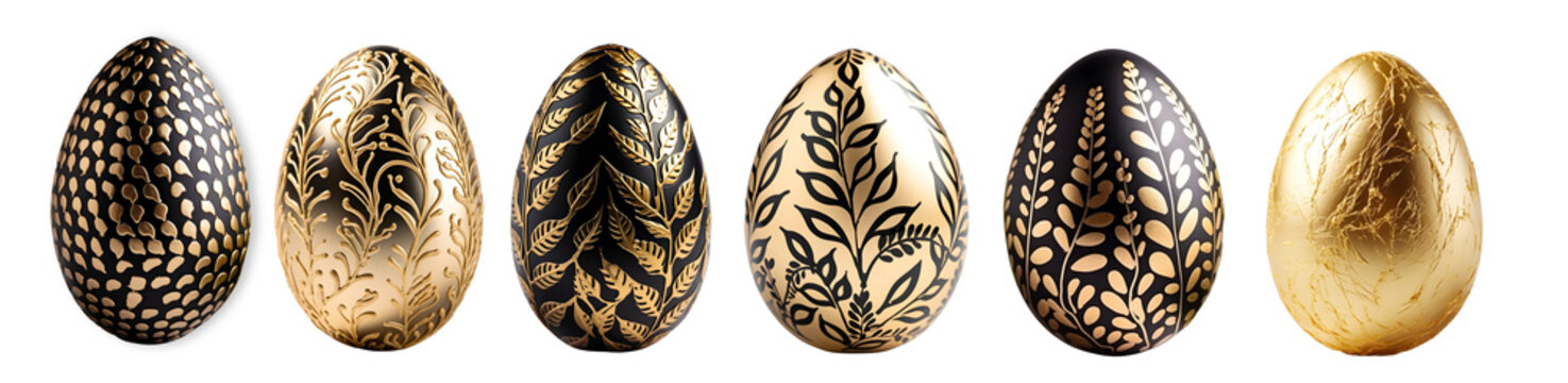 Assorted Easter eggs with golden details, ideal for festive springtime decor