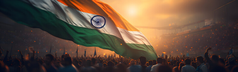 Indian flag on a crowd background, Republic Day, 2024 India - obrazy, fototapety, plakaty