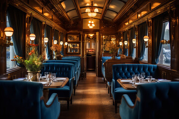 Restored vintage train car turned into a luxury dining experience - obrazy, fototapety, plakaty