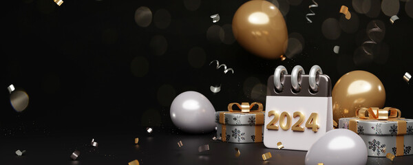 Fototapeta premium 3d happy new year Abstract wallpaper. Realistic 3d with design stage podium. Decorative festive elements. new year holiday template podium.