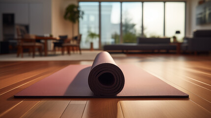 yoga mat in a living room - obrazy, fototapety, plakaty