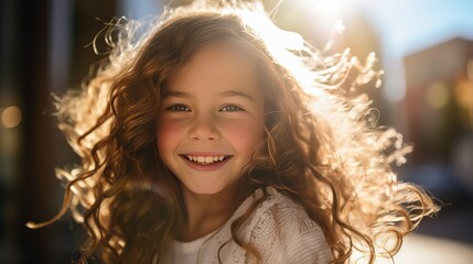 Sunlight streaming through her hair, capturing the sparkle in her eyes and the warmth of her expression