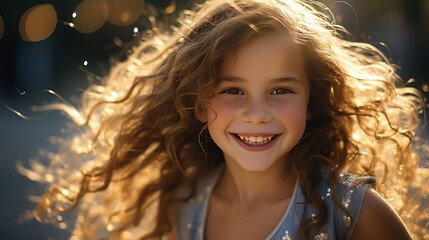 Sunlight streaming through her hair, capturing the sparkle in her eyes and the warmth of her expression