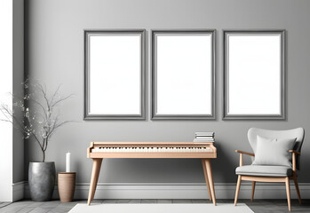 picture wooden frame mockup in modern Reading room. gray tone