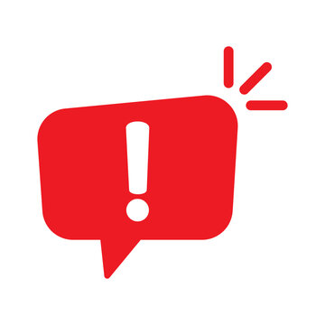 Exclamation sign icon, important mark, warning speech bubble. Speech bubble with exclamation mark. Red attention sign icon. 
