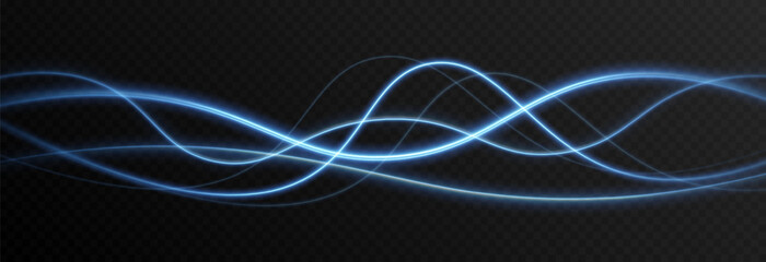Vector blue glowing lines png. Magic lines of light. Speedy twisted lines. Light trail, glowing waves. Movement of energy flow. Light effect. PNG.