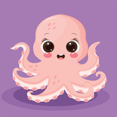 Cute vector illustration of an octopus in cartoon style