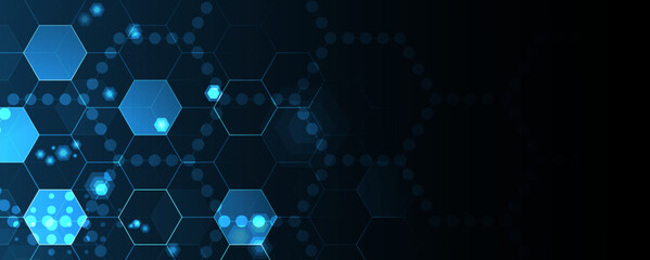 Abstract DNA technology. Science medical concept. Futuristic background.  Wireframe molecules structure