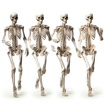 a group of skeletons running
