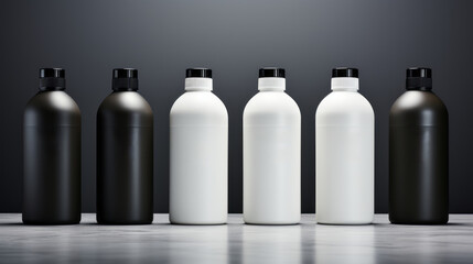 Hair care set: cosmetic skincare products. Shampoo, oil, butter, and conditioner. Realistic cosmetics product bottles, tubes, and plastic containers. Product placement mock-ups