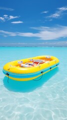 a yellow raft in the water