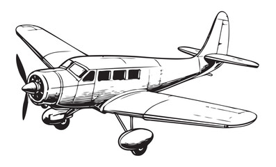 Hand drawn retro airplane. Realistic vintage plane isolated. Engraved style vector illustration. Template for your design works. - obrazy, fototapety, plakaty