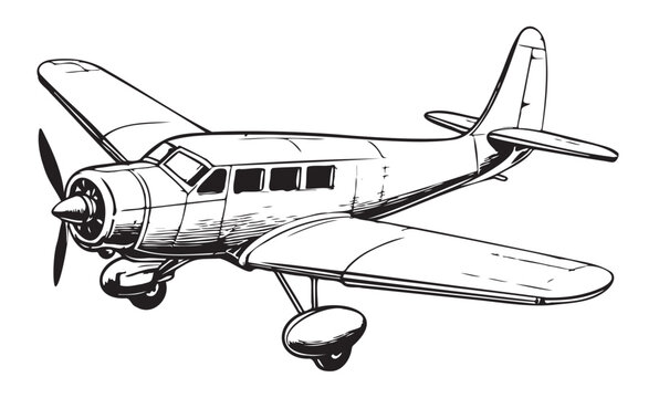 Hand drawn retro airplane. Realistic vintage plane isolated. Engraved style vector illustration. Template for your design works.