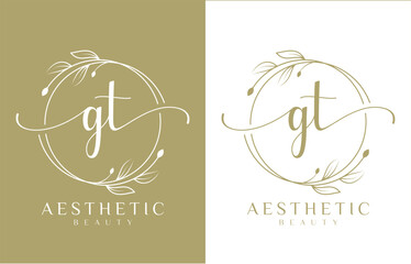 Letter GT Beauty Logo with Flourish Ornament