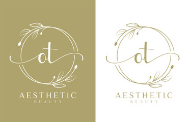 Letter OT Beauty Logo with Flourish Ornament