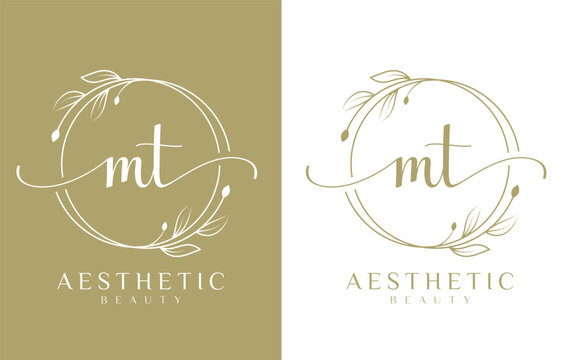Letter MT Beauty Logo with Flourish Ornament