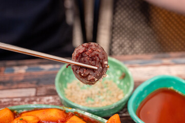 Korean street food snack. Sundae Korean style ssausage