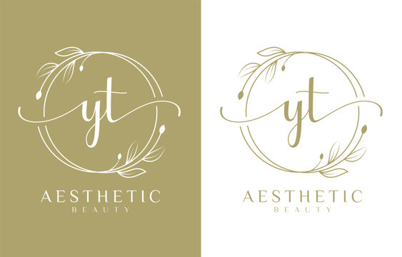 Letter YT Beauty Logo with Flourish Ornament