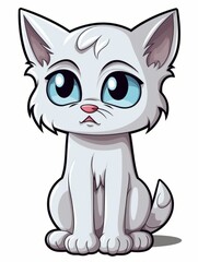 Sad Kitten sticker in cartoon style isolated isolated, AI