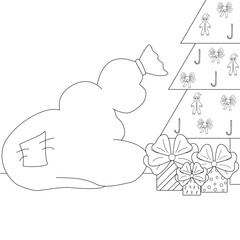 Childrens coloring books, A sack of presents by the Christmas tree, Christmas