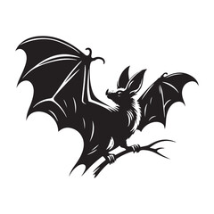 Bat silhouette: Beautiful bat bird in flight, a detailed silhouette for your creative projects. Striking black vector bat silhouette.

