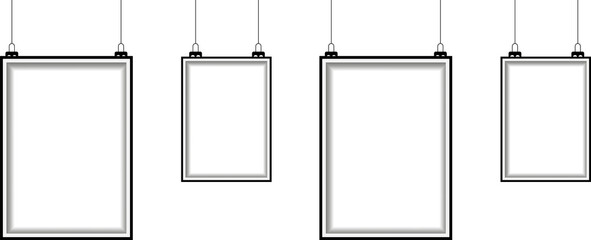 Set of poster mock-ups of different sizes hanging on the wall. Empty frame. Poster layout. Vertical template frame with shadow. Vector EPS 10 - obrazy, fototapety, plakaty