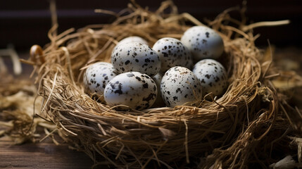Naklejka na ściany i meble quail eggs in the nest created with Generative Ai