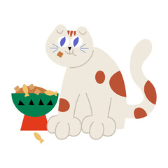 Cat eating cat food cartoon clipart