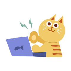 Cat typing computer cartoon clipart