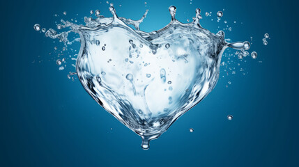 Water splash in the shape of a heart. Water love. Drops and splashes of pure water