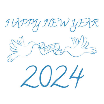 Happy New Year 2024 with peace symbol	