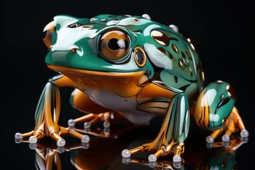 Deurstickers Work of art of a frog, made of liquid metal. Generative AI. © Agustin