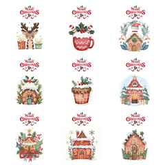 Christmas Elements. Beautiful Watercolor Posters. , Xmas tree isolated on color background. Hand Drawn Vector Abstract 