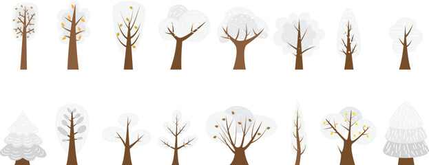 Different types of winter trees.