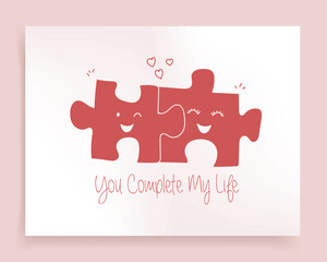 Vector illustration of happy jigsaw puzzle with love
