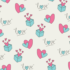 Seamless vector pattern with hearts and boxes. Valentine's day background
