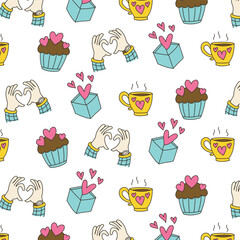 love pattern with hands and cupcakes. Vector illustration
