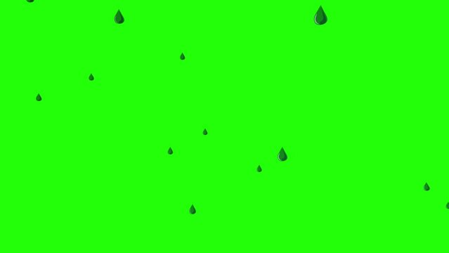 4K Rain Cartoon Animation on Green Screen - Water Drop Animation, Rain with Chroma Key and Illuminated Effect