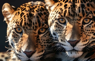 Jaguar Leopard family, cubs, love, photographic image with animals perfect for wall decoration