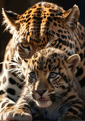 Obraz premium Jaguar Leopard family, cubs, love, photographic image with animals perfect for wall decoration
