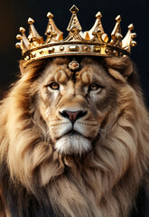 Portrait of the Lion King War , King crown Imperial Roman , History  Ai Generative Animal - obrazy, fototapety, plakaty