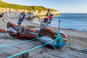 Fishing Boats on North Landing at Flamborough Head on the Yorkshire coast.