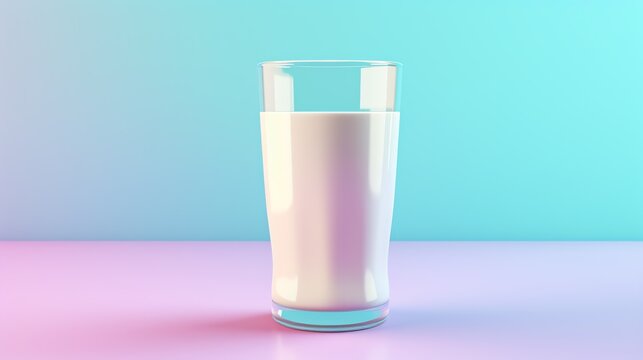 a glass of milk on a pink and blue surface
