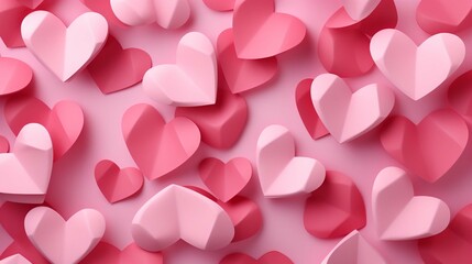 3d paper pink hearts seamless pattern