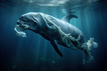 plastic crisis save the ocean A plastic bag A whale